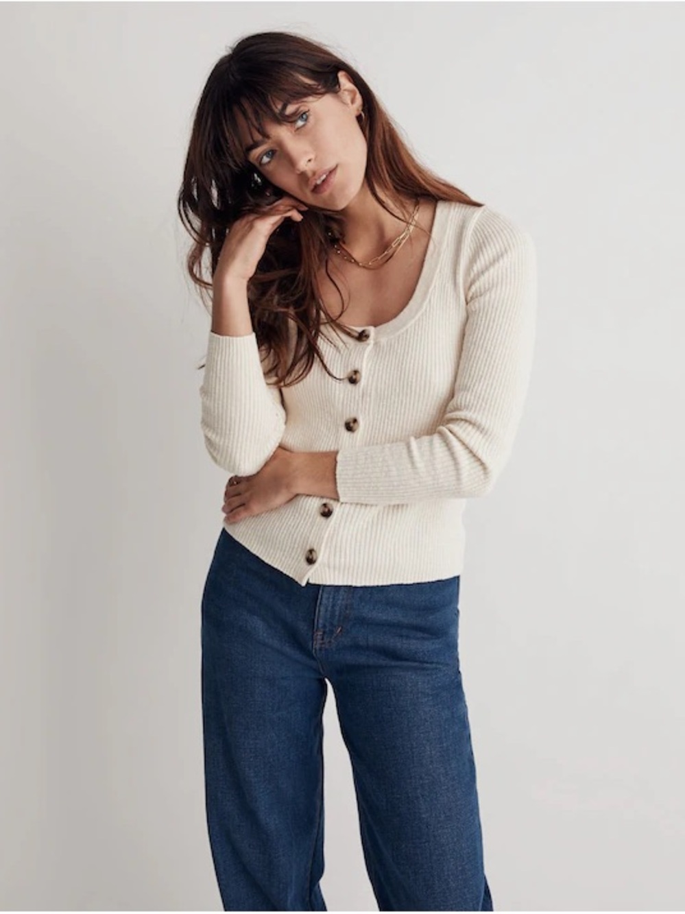 Madewell Scoopneck Cardigan Sweater Antique Cream Size S